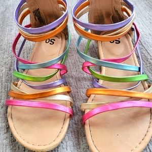 Girls size 1 SO rainbow gladiator sandals